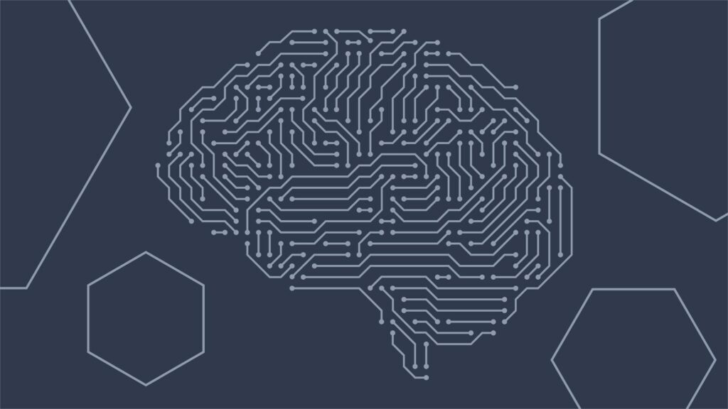 AI Brain (nodes) with hexagons.