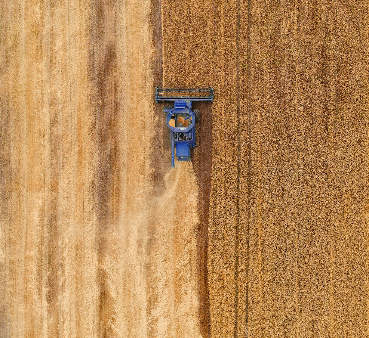 tractor in aerial view in the field