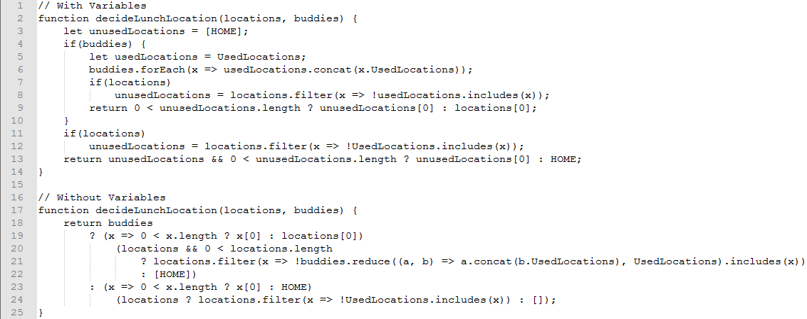 Example code with and without variables