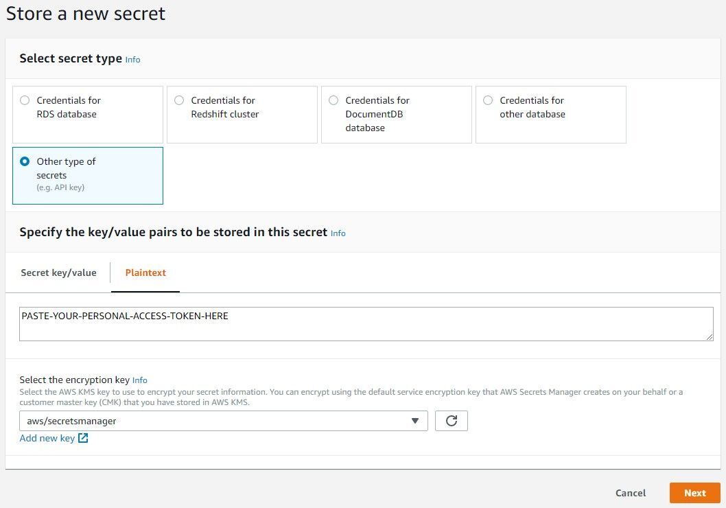 Enter Secret Type and Value