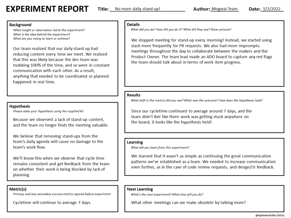 Example Experiment Report