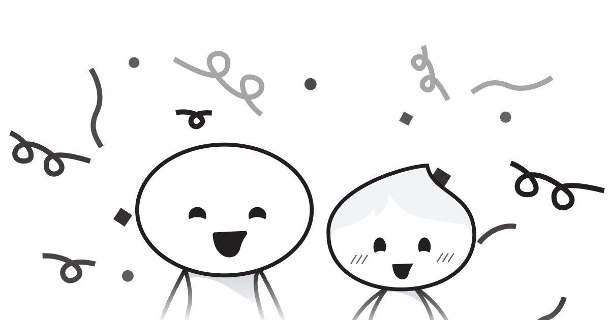 Storyboard characters "Rupert" and "Renaldo" stand smiling surrounded by confetti.