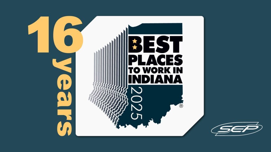Best Places to Work in Indiana Logo with "16 years" to the side